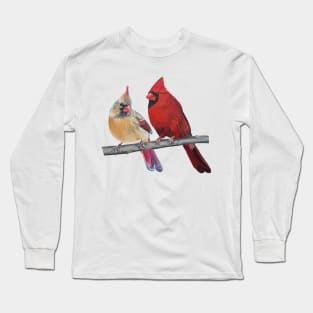 Northern Cardinal Pair painting (no background) Long Sleeve T-Shirt